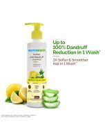 Mamaearth lemon anti dandruff shampoo bottle with lemon and aloe vera ingredients