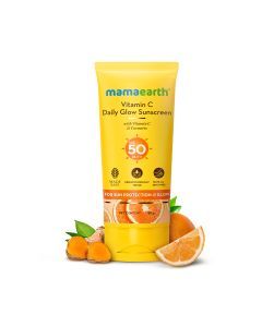 Mamaearth Vitamin C Daily Glow Sunscreen SPF 50 PA++++ – In-Vivo Tested (ISO 24444:2019 Certified, CTRI/2025/05/087276) - 80 g