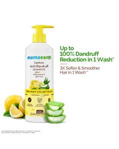 Mamaearth lemon anti dandruff shampoo bottle with lemon and aloe vera