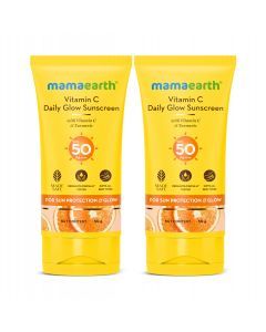 Mamaearth Vitamin C Daily Glow Sunscreen SPF 50 PA++++ – In-Vivo Tested (ISO 24444:2019 Certified, CTRI/2025/05/087276) - 50 g - Pack of 2