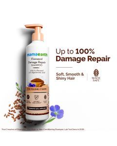 Mamaearth flaxseed shampoo repairs damage in one wash