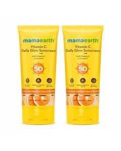 Mamaearth Vitamin C Daily Glow Sunscreen SPF 50 PA++++ – In-Vivo Tested (ISO 24444:2019 Certified, CTRI/2025/05/087276) - 80 g (Pack of 2)
