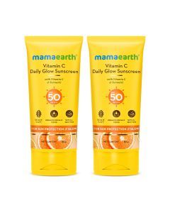 Mamaearth Vitamin C Daily Glow Sunscreen SPF 50 PA++++ – In-Vivo Tested (ISO 24444:2019 Certified, CTRI/2025/05/087276) - 80 g (Pack of 2)