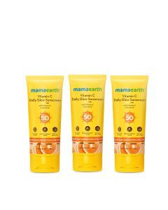Mamaearth Vitamin C Daily Glow Sunscreen SPF 50 PA++++ – In-Vivo Tested (ISO 24444:2019 Certified, CTRI/2025/05/087276) - 80 g (Pack of 3)