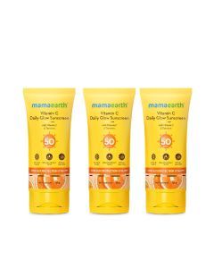 Mamaearth Vitamin C Daily Glow Sunscreen SPF 50 PA++++ – In-Vivo Tested (ISO 24444:2019 Certified, CTRI/2025/05/087276) - 50 g - Pack of 3
